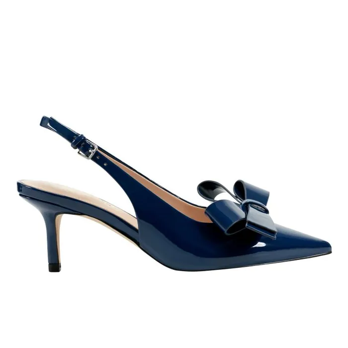 Women Marc Fisher Heels and Pumps Allon Bow Slingback Pump Navy Patent