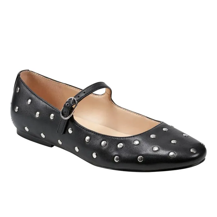 Women Marc Fisher Loafers and Flats Elizza Mary Jane Ballet Flat Black Leather