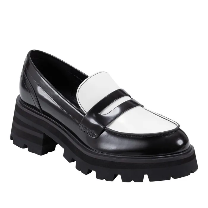 Women Marc Fisher Loafers and Flats Latika Lug Sole Loafer Black And White