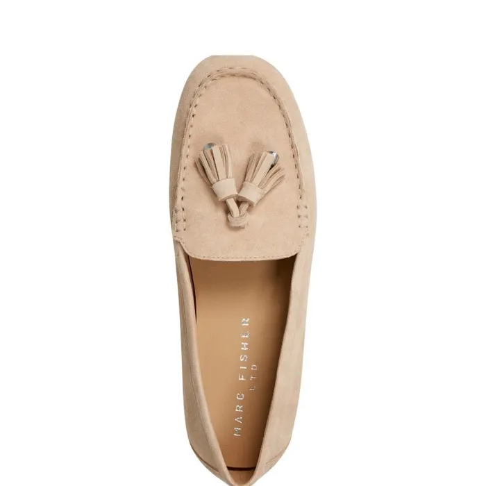Women Marc Fisher Loafers and Flats Layney Casual Tassle Loafer Natural Suede