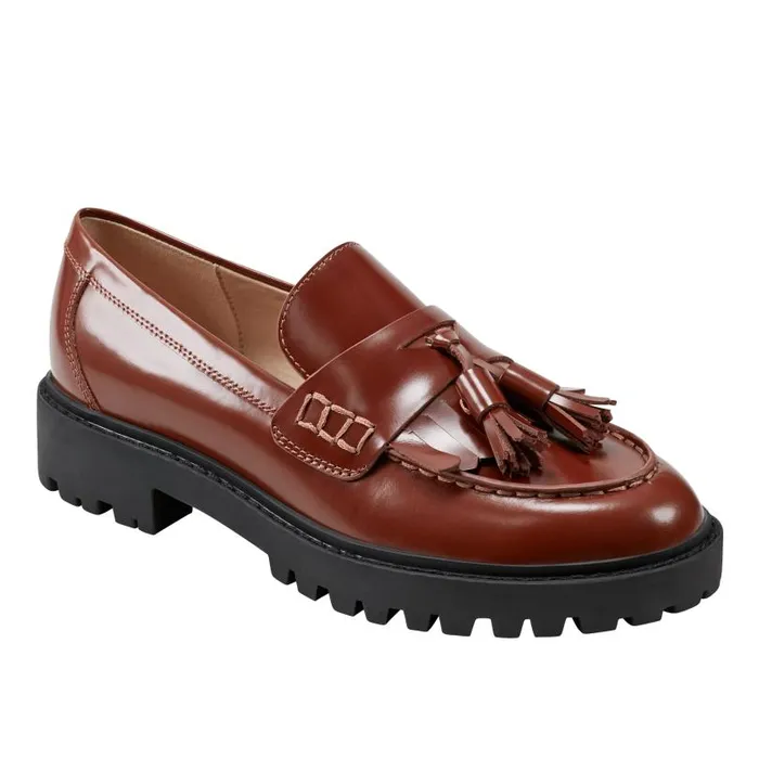 Women Marc Fisher Loafers and Flats Ozzie Tassle Loafer Brown Leather