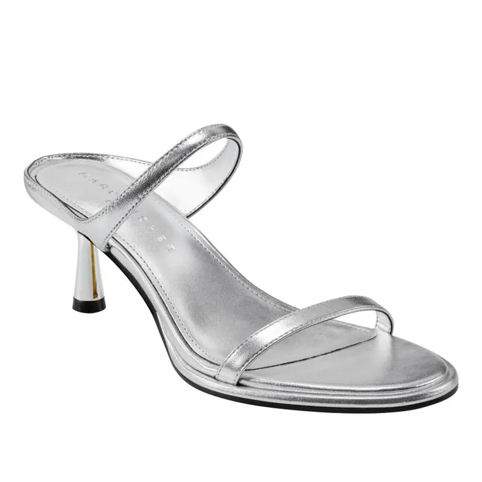 Women Marc Fisher Mules and Slides Alonde Heeled Slide Sandal Silver