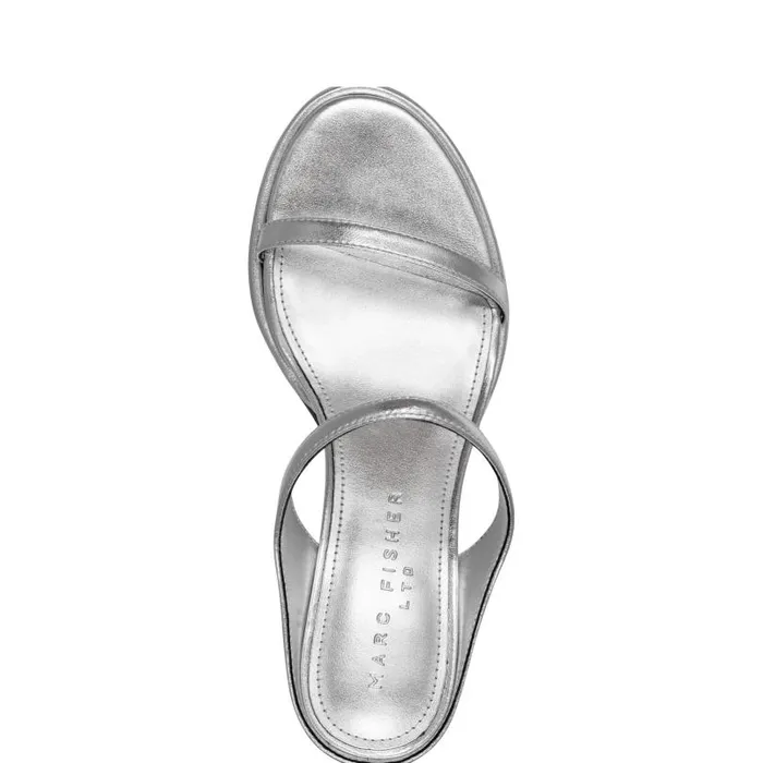 Women Marc Fisher Mules and Slides Alonde Heeled Slide Sandal Silver