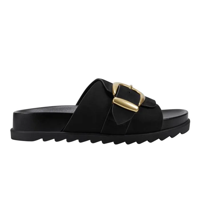 Women Marc Fisher Mules and Slides Hattie Footbed Slide Sandal Black