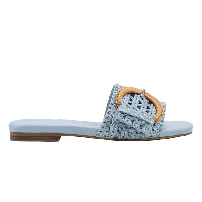 Women Marc Fisher Mules and Slides Loree Flat Slide Sandal Light Blue