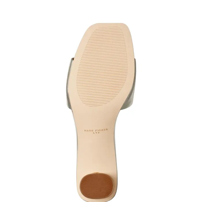Women Marc Fisher Mules and Slides Nemmie Heeled Slide Sandal Platino Leather