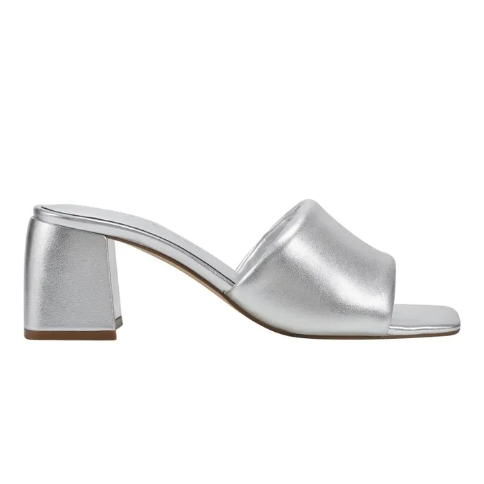 Women Marc Fisher Mules and Slides Nombra Block Heel Slide Sandal Silver