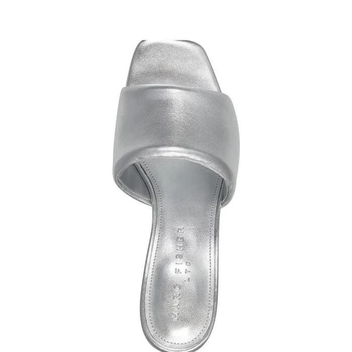 Women Marc Fisher Mules and Slides Nombra Block Heel Slide Sandal Silver