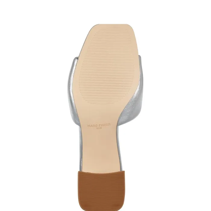 Women Marc Fisher Mules and Slides Nombra Block Heel Slide Sandal Silver