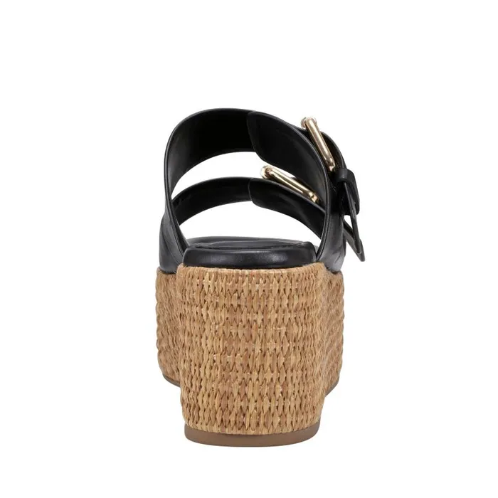 Women Marc Fisher Mules and Slides Palery Platform Buckle Slide Sandal Black Leather
