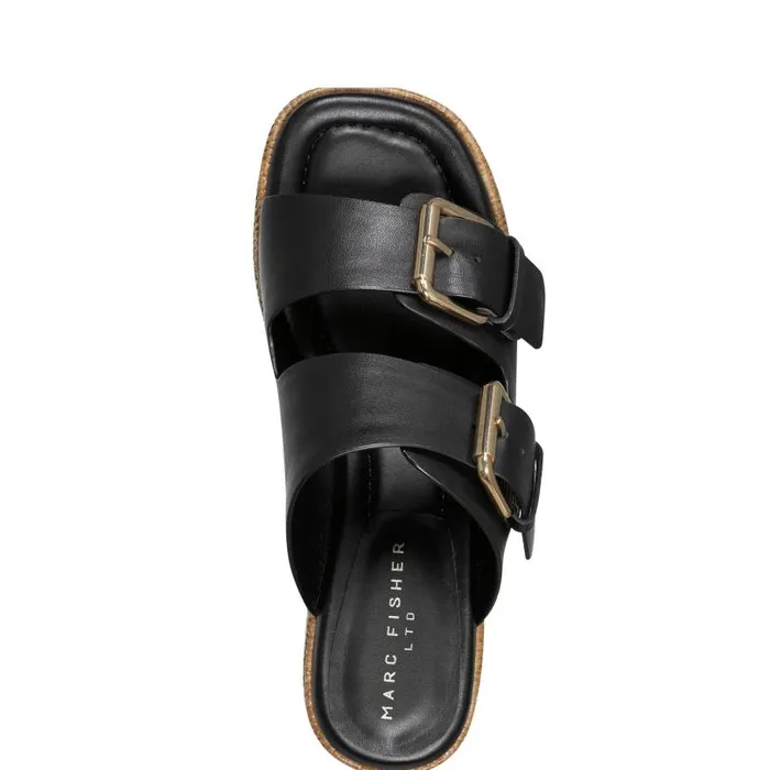 Women Marc Fisher Mules and Slides Palery Platform Buckle Slide Sandal Black Leather