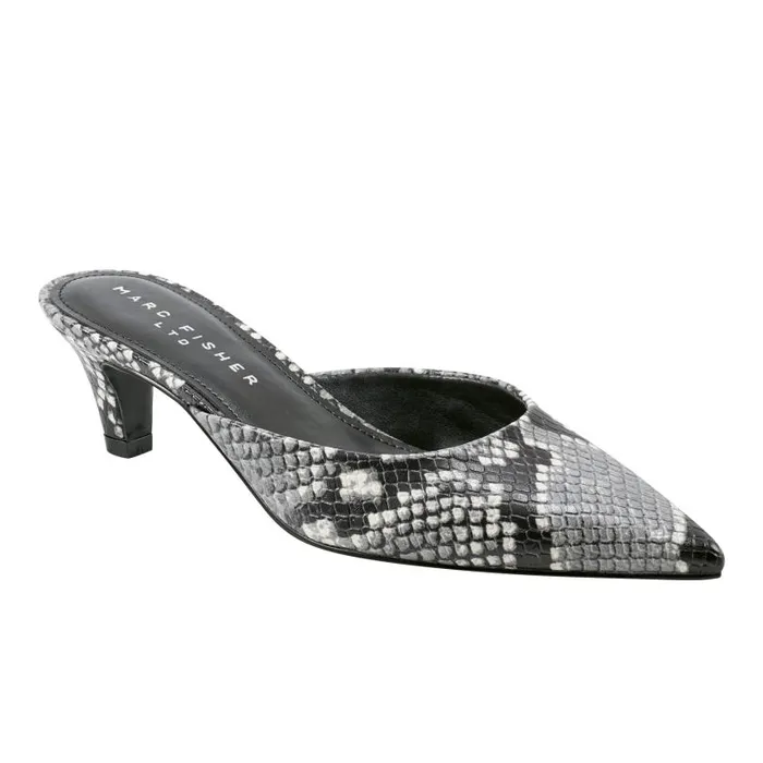 Women Marc Fisher Mules and Slides Rosa Heeled Mule Snake Print