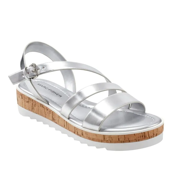 Women Marc Fisher Sandals Goget Strappy Casual Sandal Silver