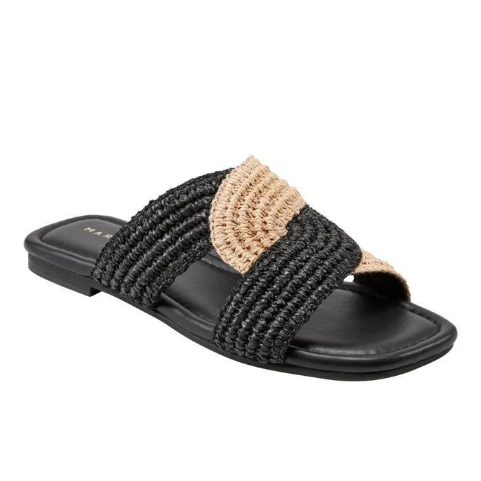Women Marc Fisher Sandals Navie Flat Sandal Black Raffia