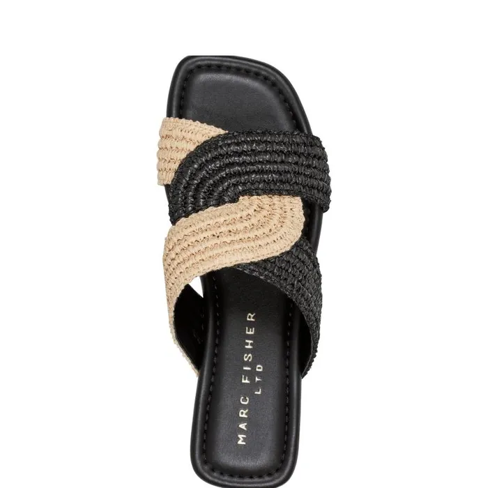 Women Marc Fisher Sandals Navie Flat Sandal Black Raffia