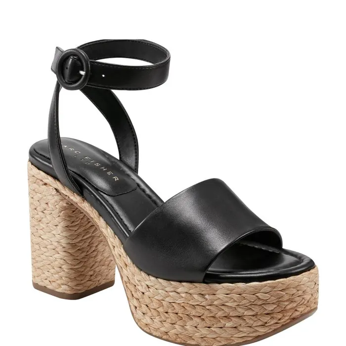 Women Marc Fisher Sandals Palyca Platform Espadrille Sandal Black Leather