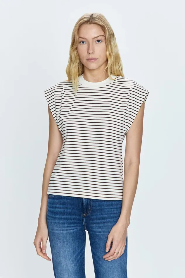 Women Marina Tee 8211 Chestnut Stripe Pistola Denim Tees and Tanks
