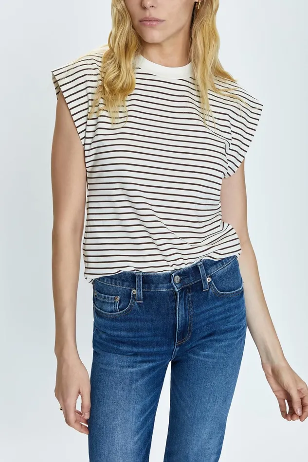Women Marina Tee 8211 Chestnut Stripe Pistola Denim Tees and Tanks