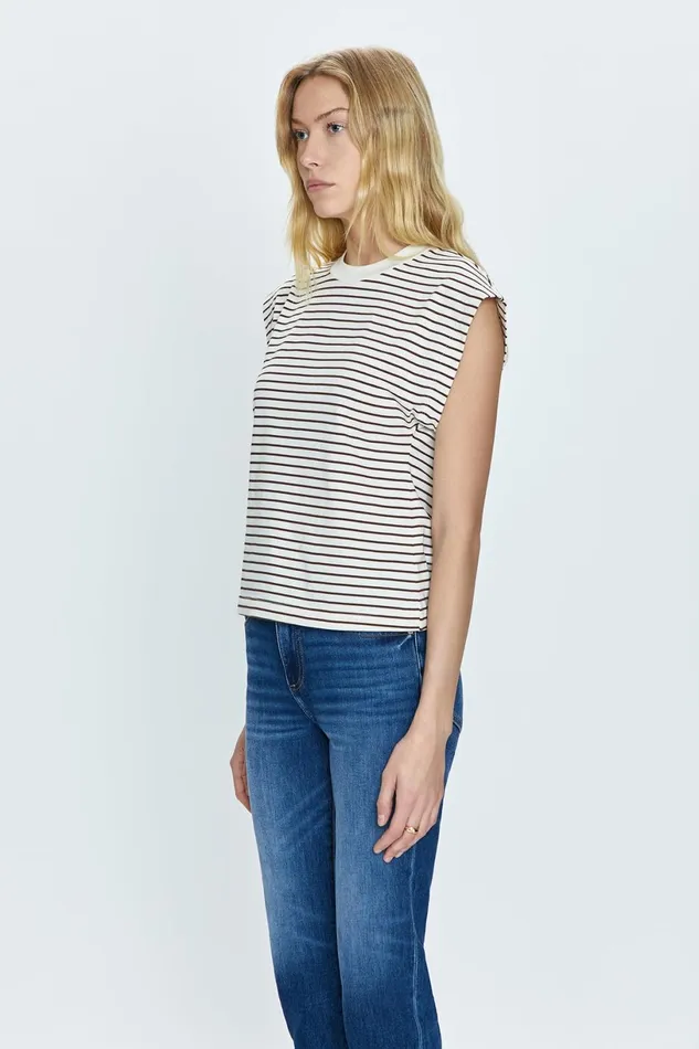 Women Marina Tee 8211 Chestnut Stripe Pistola Denim Tees and Tanks