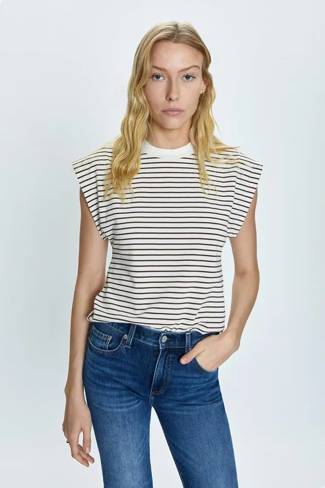 Women Marina Tee 8211 Chestnut Stripe Pistola Denim Tees and Tanks
