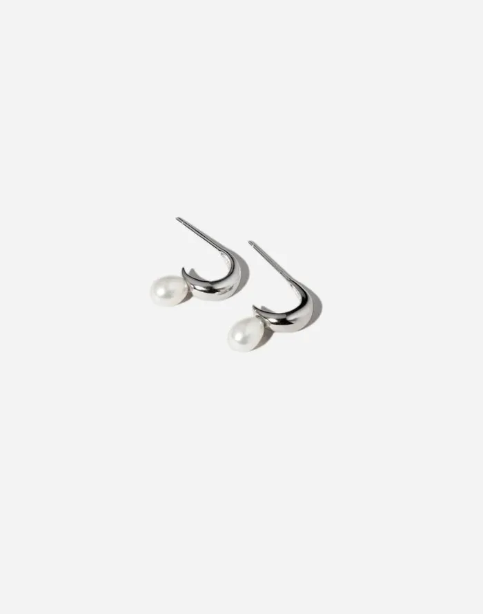 Women Maslo Jewelry Mini Pearl Hoop Earrings Sterling Silver Silver Madewell Jewelry Women Maslo Jewelry Mini Pearl Hoop Earrings Sterling Silver Silver Madewell Jewelry