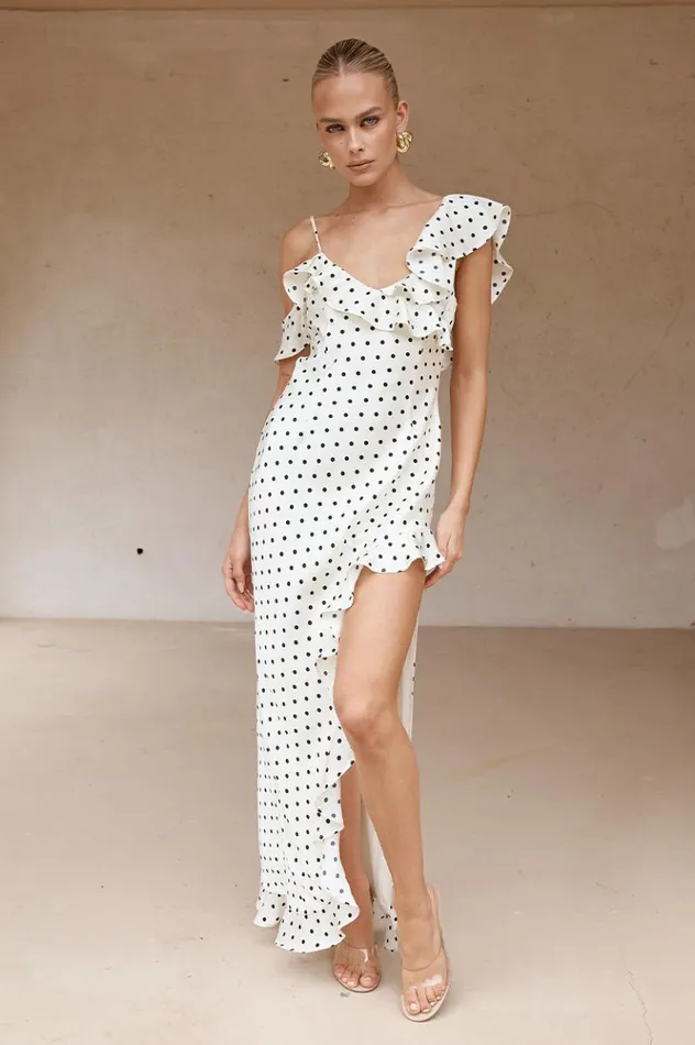 Women Maxi Dresses Runaway The Label KARLITA MAXI DRESS White Polka