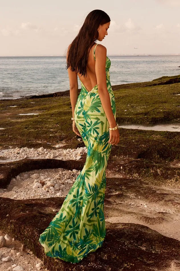 Women Maxi Dresses Runaway The Label POSANTO MAXI DRESS Palm Print