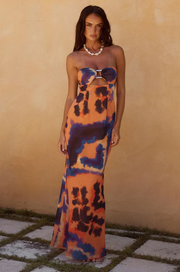 Women Maxi Dresses Runaway The Label VELZY STRAPLESS DRESS Saber Print
