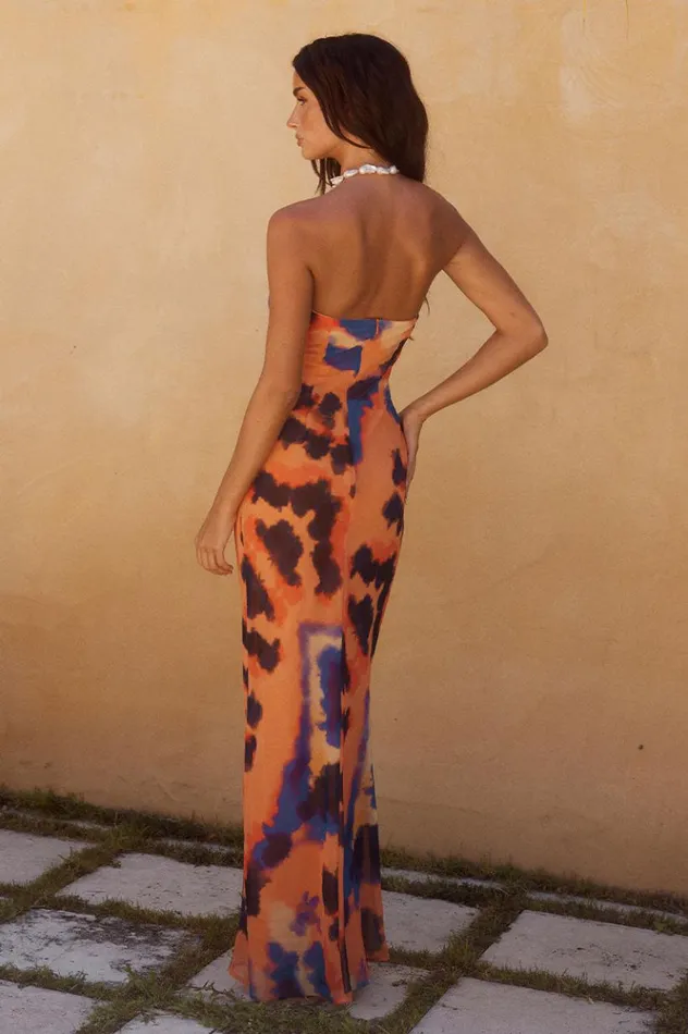 Women Maxi Dresses Runaway The Label VELZY STRAPLESS DRESS Saber Print