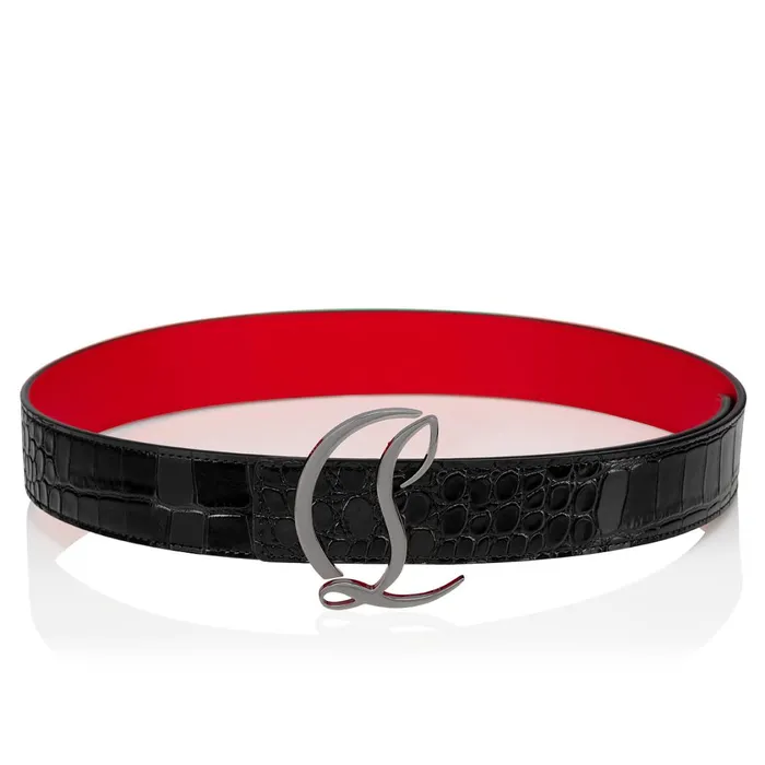 WomenMen CL Logo Belt Belt 8211 Embossed Calf Leather And Metal 8211 Black Black Christian Louboutin Belts