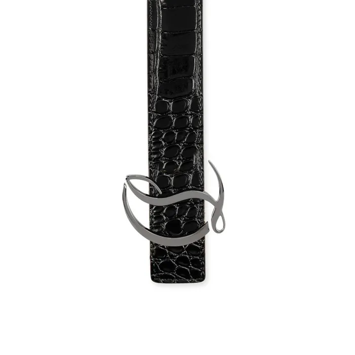 WomenMen CL Logo Belt Belt 8211 Embossed Calf Leather And Metal 8211 Black Black Christian Louboutin Belts