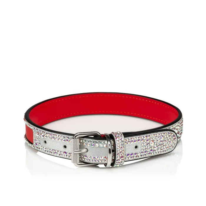 WomenMen Loubicollar M Pet Collar 8211 Metallic Suede Strass And Rubber 8211 Silver Silver Christian Louboutin Pet Accessories