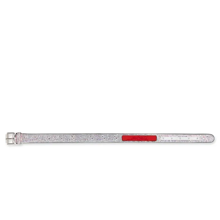 WomenMen Loubicollar M Pet Collar 8211 Metallic Suede Strass And Rubber 8211 Silver Silver Christian Louboutin Pet Accessories