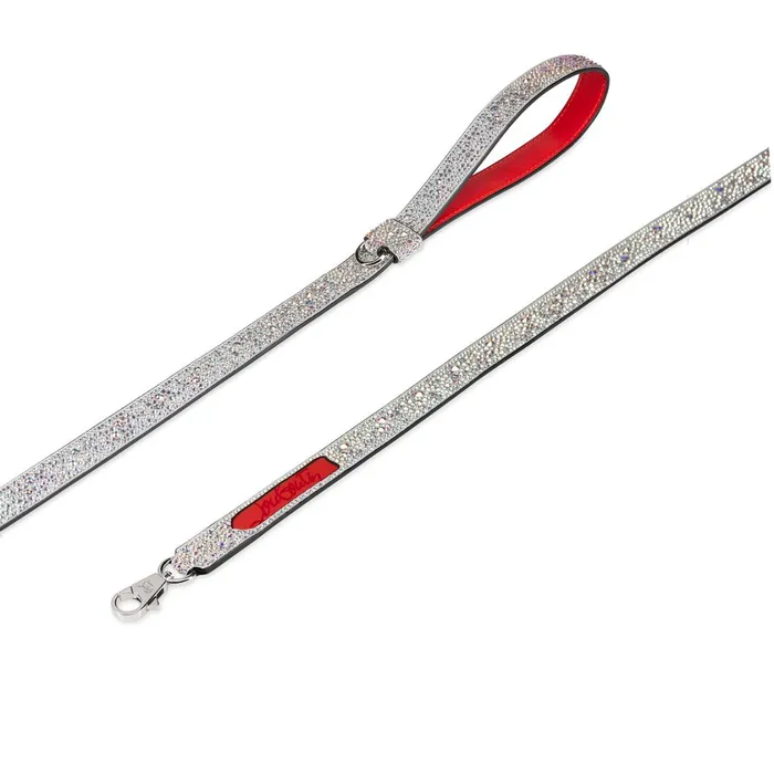 WomenMen Loubileash M Pet Leash 8211 Metallic Suede Strass And Rubber 8211 Silver Silver Christian Louboutin Pet Accessories
