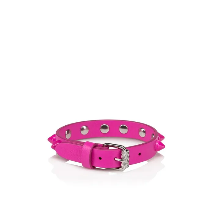 WomenMen Loubilink Bracelet 8211 Calf Leather And Spikes 8211 Bolerose Pink Christian Louboutin Bracelets