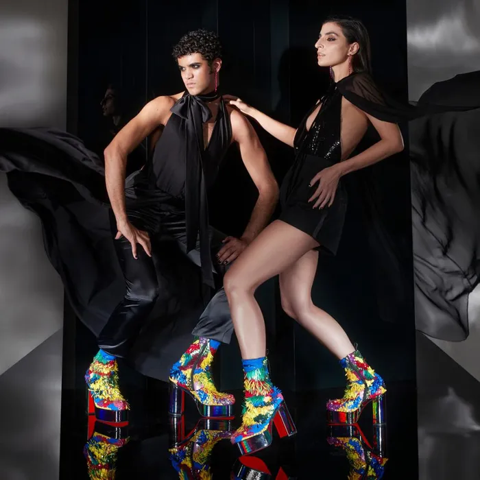 WomenMen Stage O Rioca 120 Mm Boots 8211 Embroidered Fabric And Patent Calf Psychic 8211 Multicolor Multiblack Christian Louboutin Ankle Boots