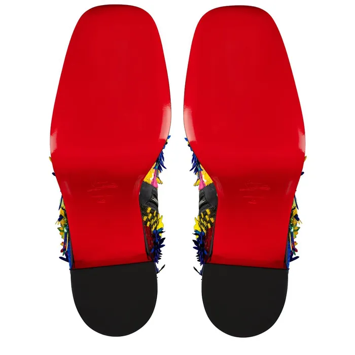 WomenMen Stage O Rioca 120 Mm Boots 8211 Embroidered Fabric And Patent Calf Psychic 8211 Multicolor Multiblack Christian Louboutin Ankle Boots