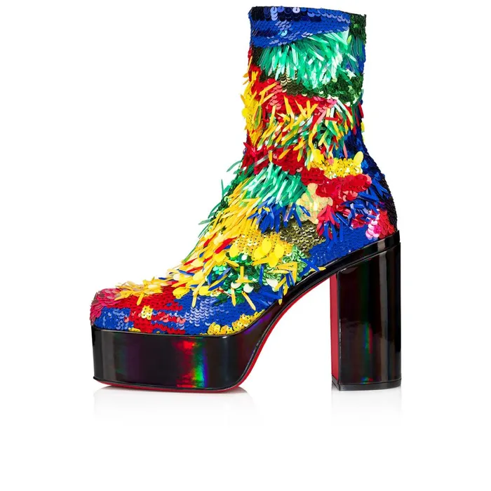 WomenMen Stage O Rioca 120 Mm Boots 8211 Embroidered Fabric And Patent Calf Psychic 8211 Multicolor Multiblack Christian Louboutin Ankle Boots