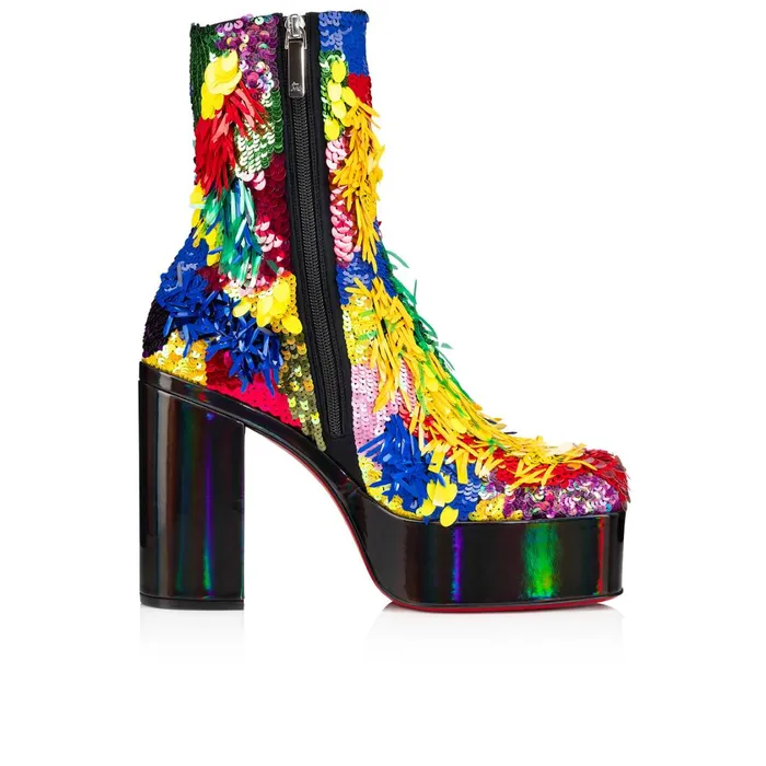 WomenMen Stage O Rioca 120 Mm Boots 8211 Embroidered Fabric And Patent Calf Psychic 8211 Multicolor Multiblack Christian Louboutin Ankle Boots