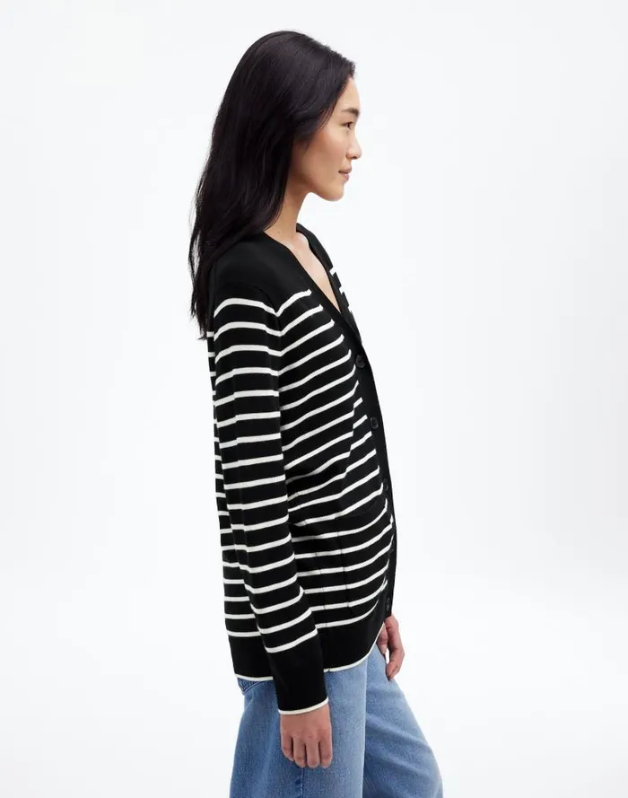 Women Merino Wool Boyfriend Cardigan True Black Stripe Madewell Sweaters