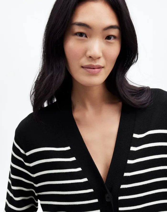 Women Merino Wool Boyfriend Cardigan True Black Stripe Madewell Sweaters