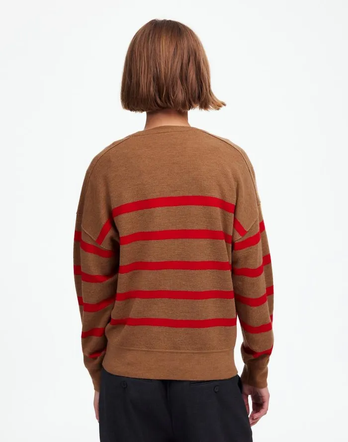 Women Merino Wool Pullover Sweater Camel Stripe Madewell Sweaters