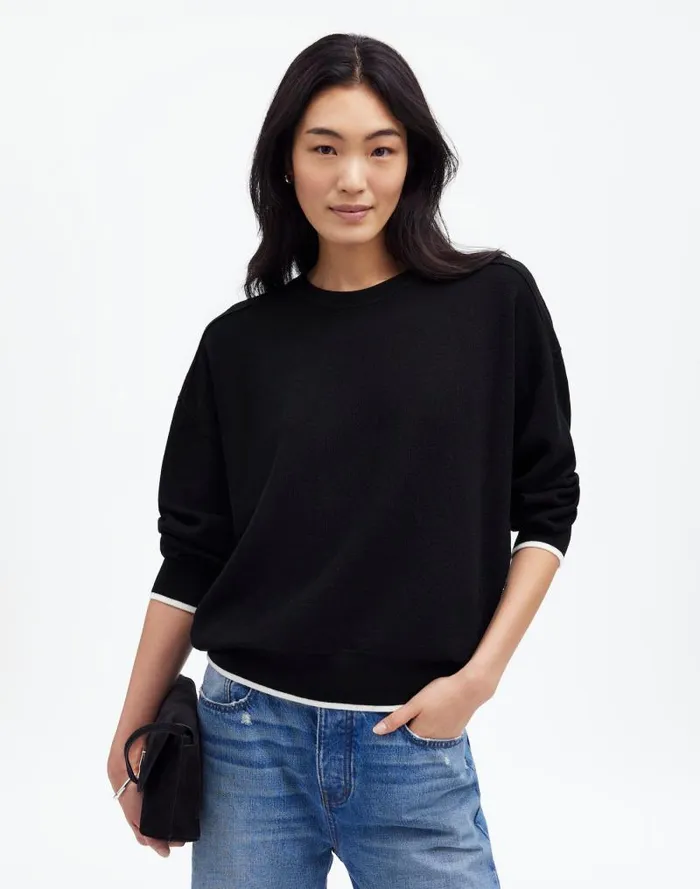 Women Merino Wool Pullover Sweater True Black Combo Madewell Sweaters