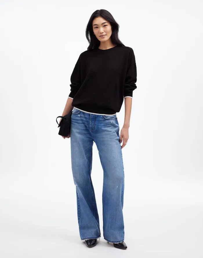 Women Merino Wool Pullover Sweater True Black Combo Madewell Sweaters