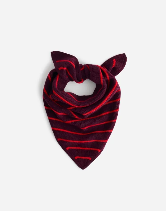 Women Merino Wool WaffleKnit Bandana Bright Cherry Stripe Madewell Scarves