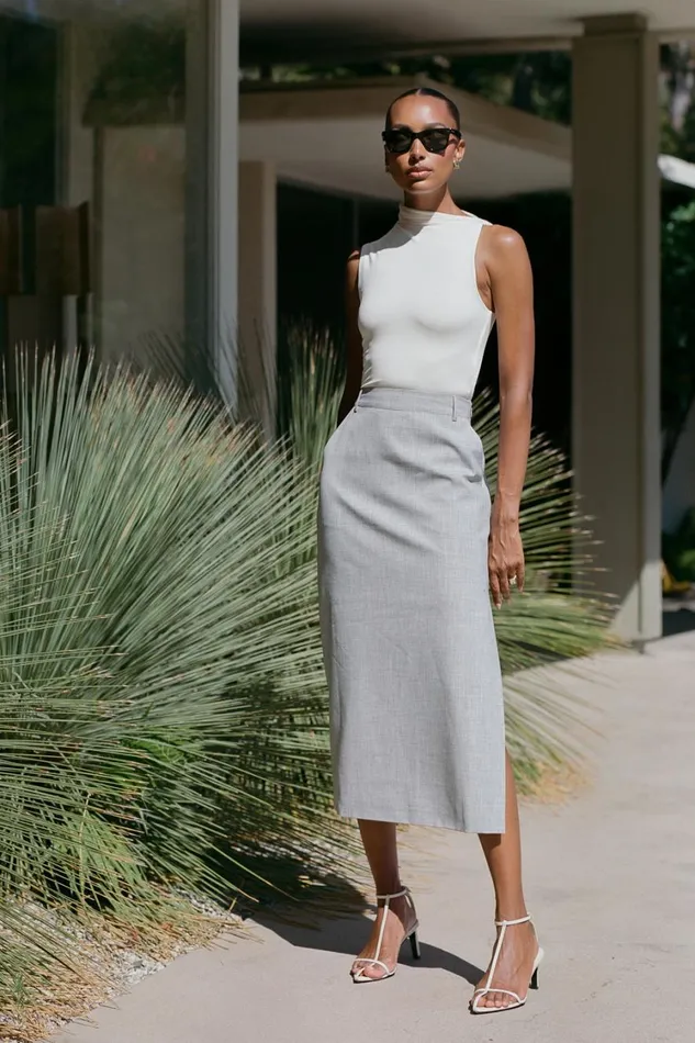 Women Meshki Bottoms Ambrose Midi Skirt 8211 Charcoal Marle