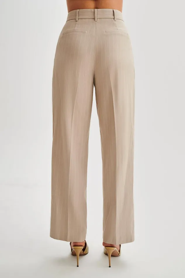 Women Meshki Bottoms Amelie Suiting Straight Leg Pants 8211 Taupe Pinstripe