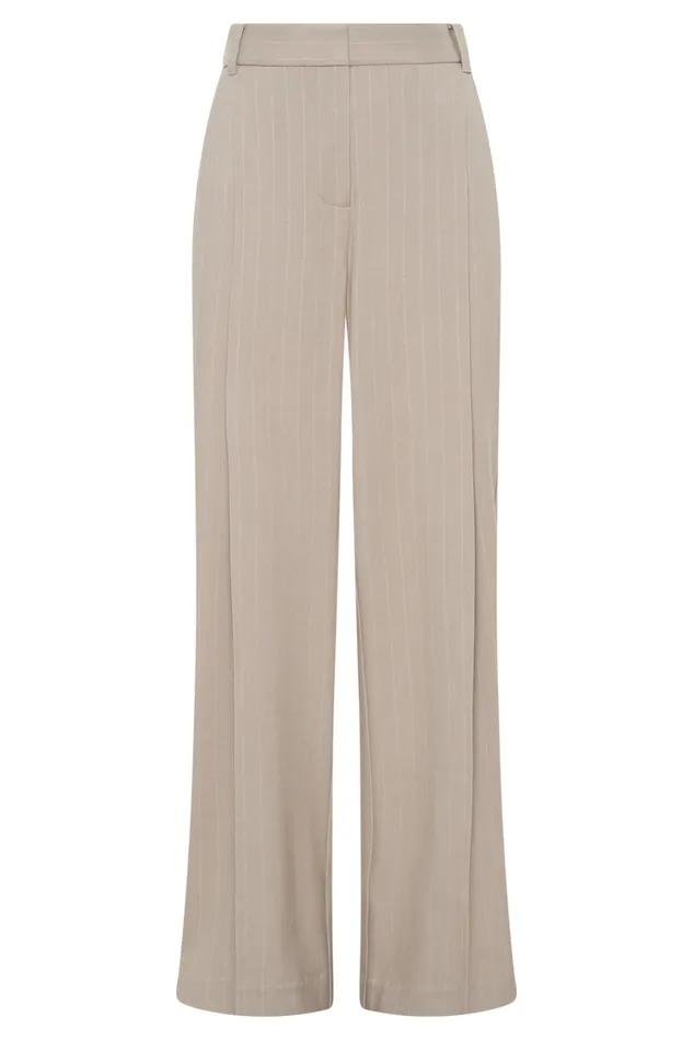 Women Meshki Bottoms Amelie Suiting Straight Leg Pants 8211 Taupe Pinstripe