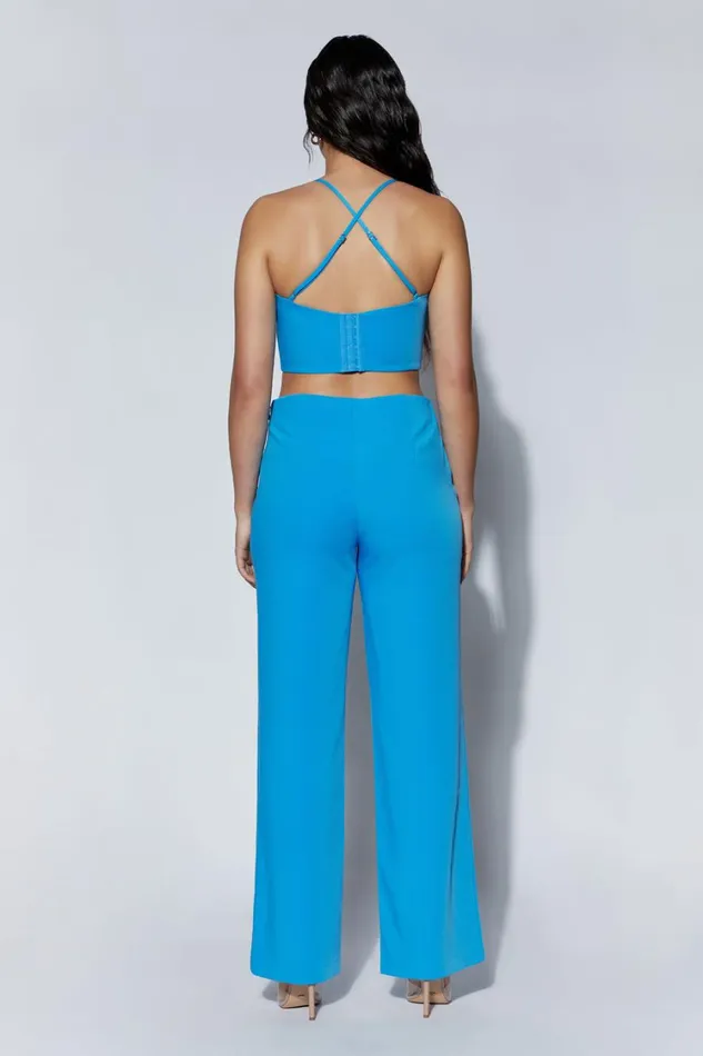 Women Meshki Bottoms Bahar Mid Rise Wide Leg Strap Pant 8211 Azure Blue Women Meshki Bottoms Bahar Mid Rise Wide Leg Strap Pant 8211 Azure Blue