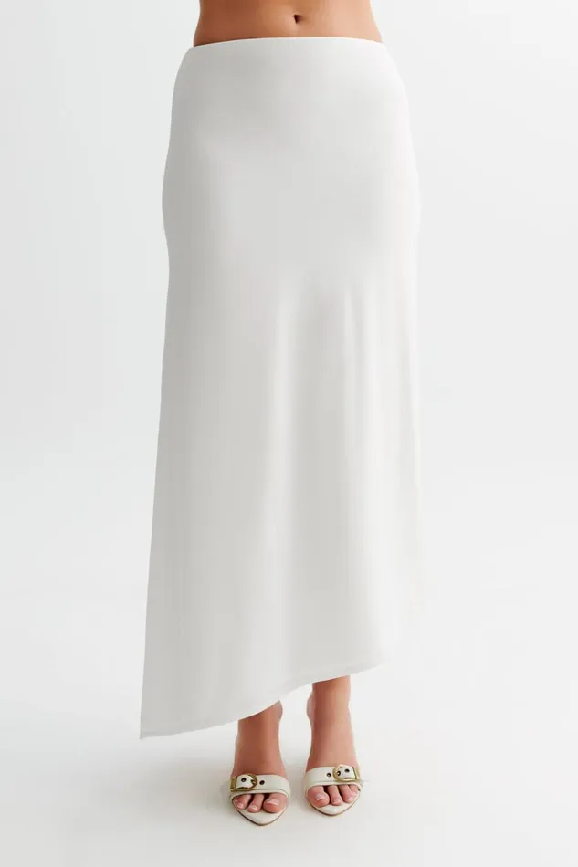 Women Meshki Bottoms Bea Asymmetrical Slinky Maxi Skirt 8211 White